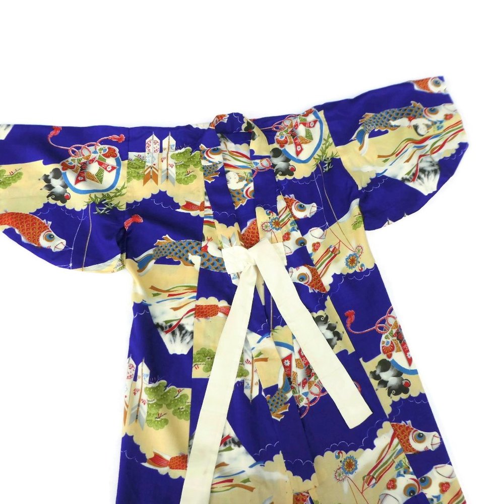 Vintage Kids Kimono Japanese Koala Bear Koi Haori Robe Custom Home Made Blue